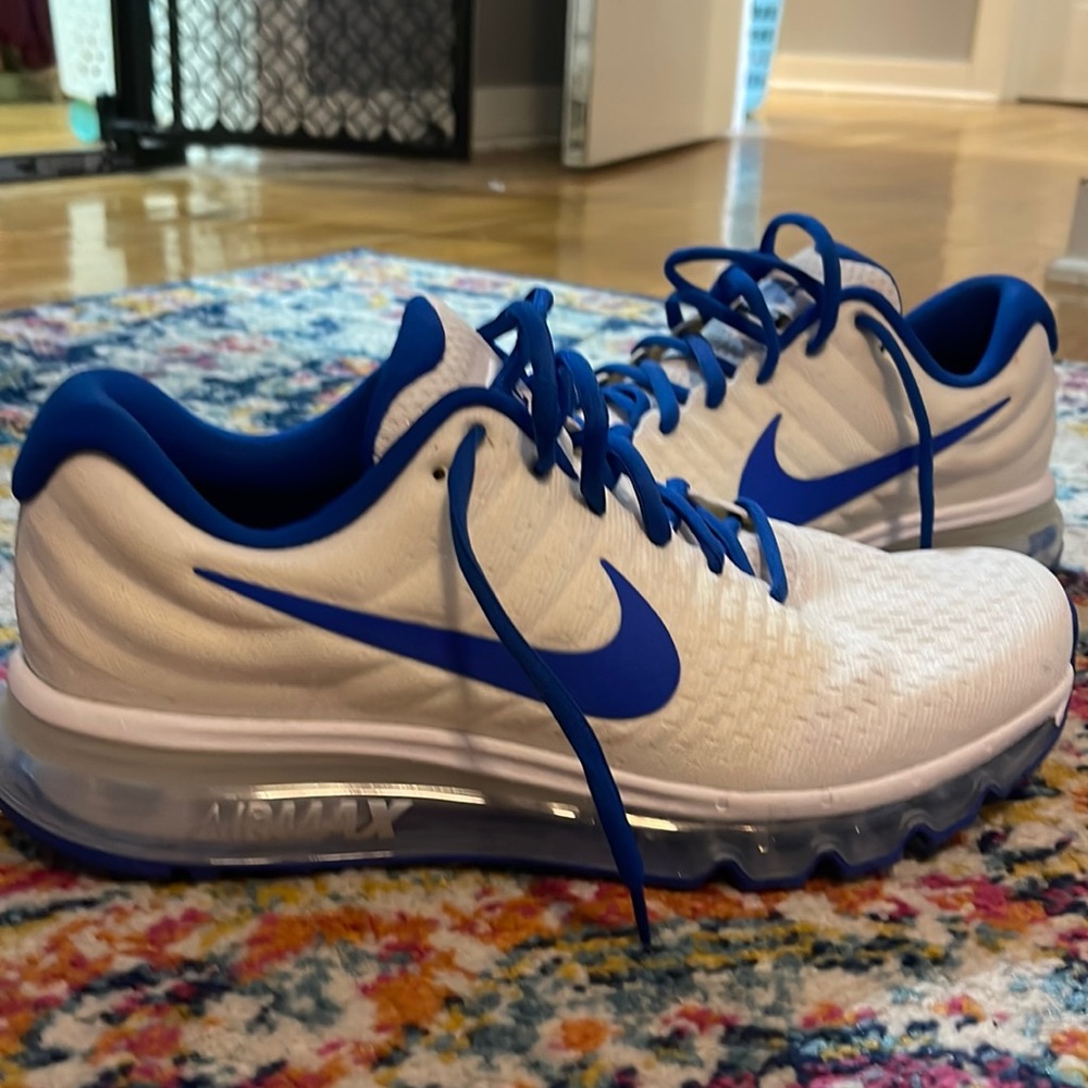 Blue and white Nike shoes